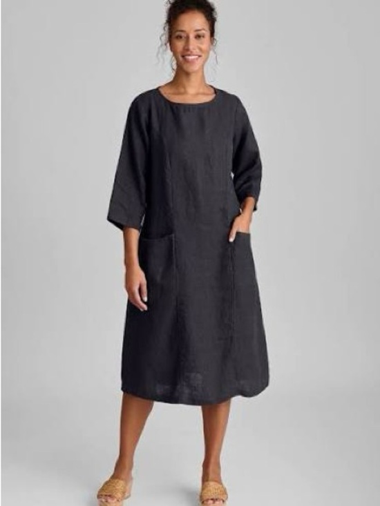 Flax Dresses & Skirts - FLAX Linen Long Sleeve Pocket Slouch Dress